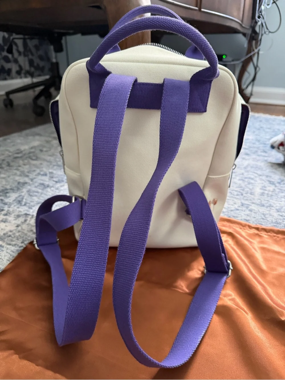 Disney Cream Mini Backpack with Purple Handles and Colorful Minnie Icons